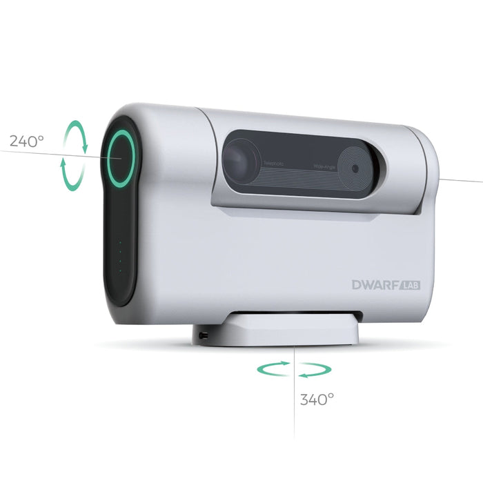 DWARF II Base can rotate 340° and the camera can rotate 240° 