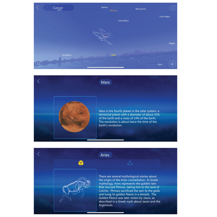 Explorez un télescope de réfracteur StarApp - 50 mm avec un support Panhandle et une application d'astronomie